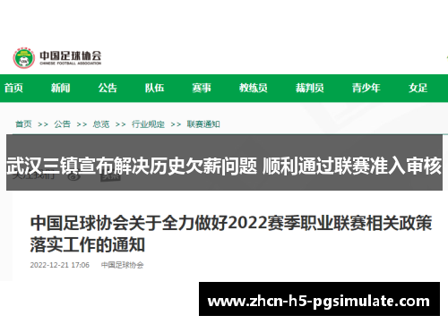 武汉三镇宣布解决历史欠薪问题 顺利通过联赛准入审核